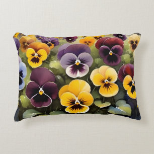 Coussins Décoratifs Pansies jaunes et violets aquarelle