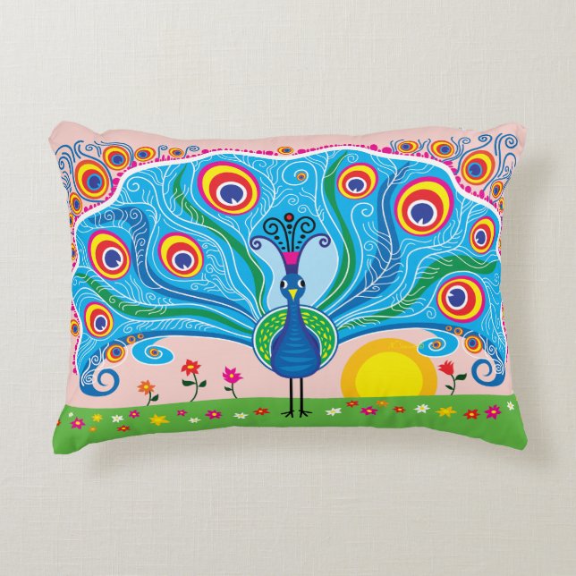 Coussins Décoratifs Paon avec des fleurs (Devant)