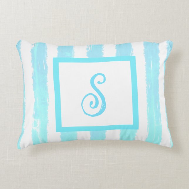 Coussins Décoratifs Papier peint géométrique aquarelle bleu monogramme (Devant)
