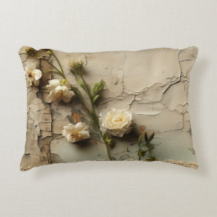 Coussins Décoratifs Papier Vieilli avec Motif de Fleurs Rustiques Blan