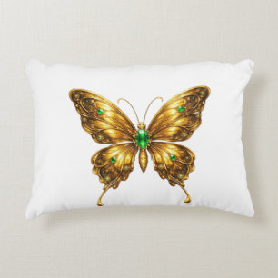 Coussins Décoratifs Papillon de cristal émeraude doré