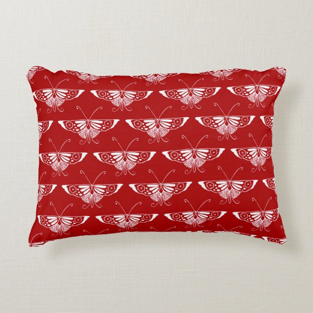 Coussins Décoratifs Papillon déco stylisé - rouge foncé et blanc (Devant)