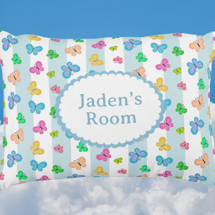 Coussins Décoratifs Papillon personnalisé rayure bleue