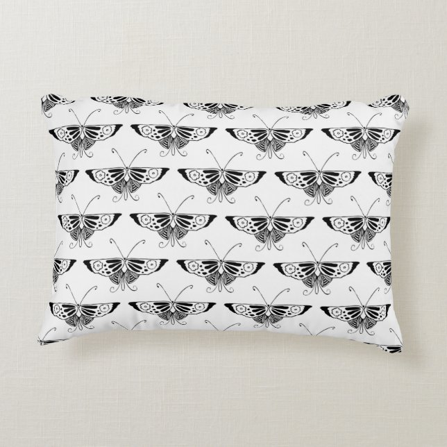 Coussins Décoratifs Papillon stylisé Déco - noir et blanc (Dos)