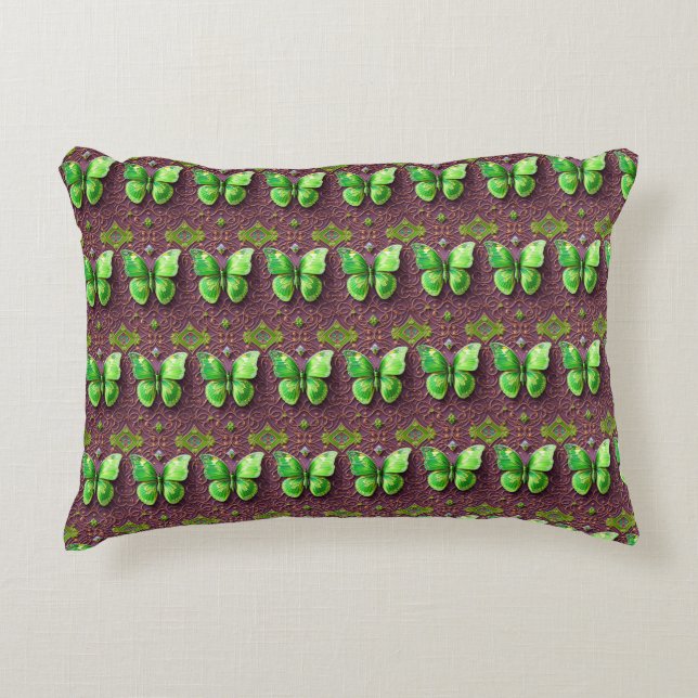 Coussins Décoratifs Papillon vert en optique 3D (Devant)