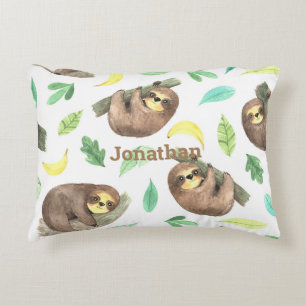 Coussins Décoratifs Paresseux mignon sur une branche Bananes Nom d'ani