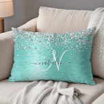 Coussins Décoratifs Parties scintillant argentée turquoise en métal br<br><div class="desc">Personnalisez facilement ce design coussin de tendance chic avec des parties scintillant brillantes en argent sur un arrière - plan métallique brossé turquoise.</div>