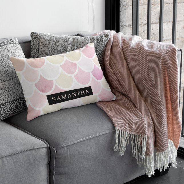 Coussins Décoratifs Pastel Aquarelle Sirène Motif avec nom (Créateur téléchargé)