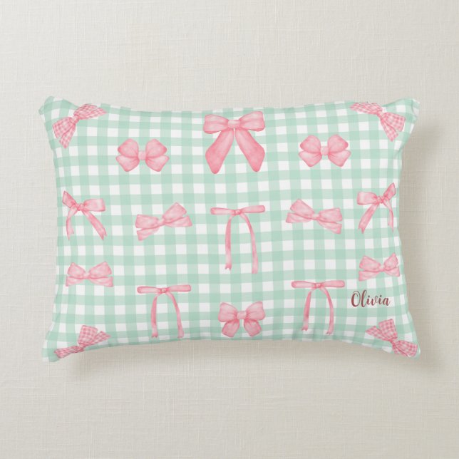 Coussins Décoratifs Pastel Green En vichy Bow rose (Devant)
