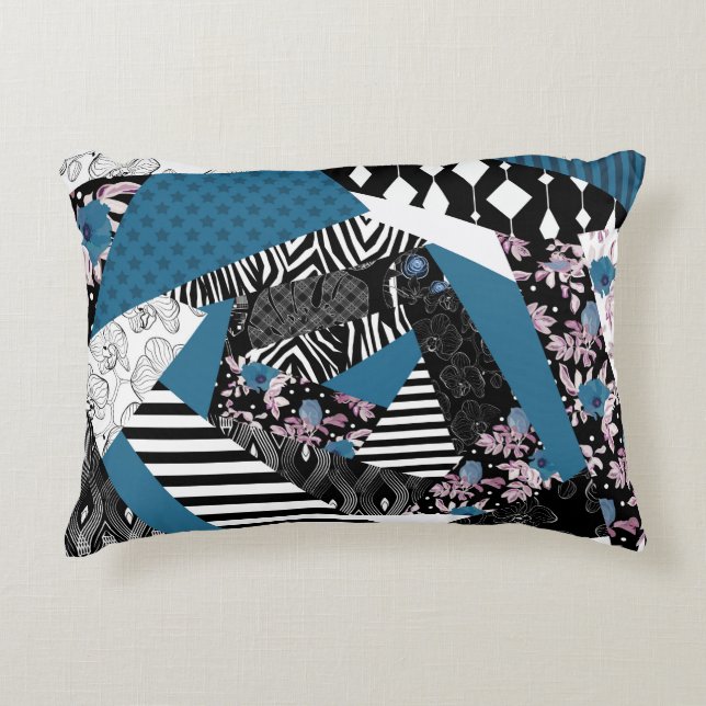 Coussins Décoratifs patchwork bleu, populaire, patchwork, folle, rusti (Devant)