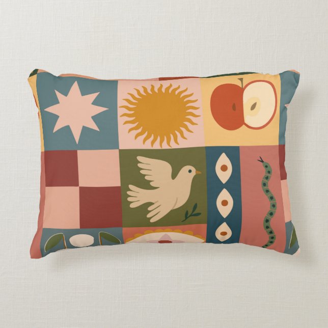 Coussins Décoratifs Patchwork céleste bohémien avec symboles mystiques (Devant)