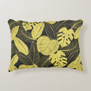 Coussins Décoratifs Patte Tropicale Noir Jaune Deux Tons