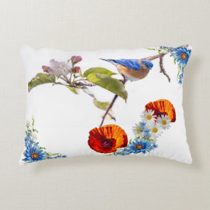 Coussins Décoratifs Pavot rouge et oiseau