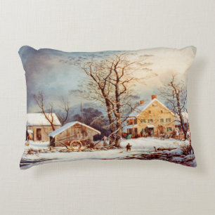 Coussins Décoratifs Pays vintage Vacances hiver Scène de Noël