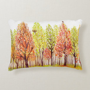 Coussins Décoratifs Paysage aquarelle avec arbres d'automne
