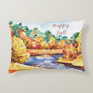 Coussins Décoratifs Paysage aquarelle d'automne avec texte personnalis