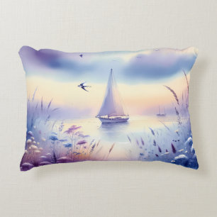 Coussins Décoratifs Paysage côtier onirique au voilier pastel