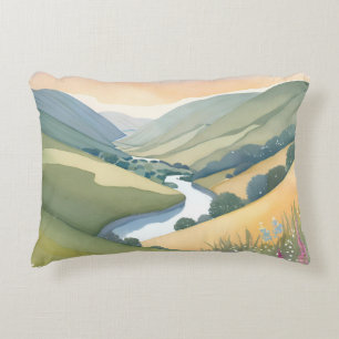 Coussins Décoratifs Paysage de collines ondoyantes   Aquarelle Belle