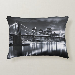 Coussins Décoratifs Paysage de New York Pont de Brooklyn Monochrome Nu