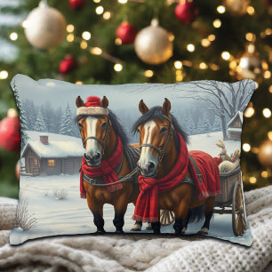 Coussins Décoratifs Paysage hivernal avec chevaux et Cabine