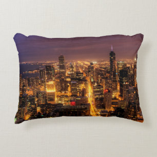 Coussins Décoratifs Paysage urbain de nuit de Chicago