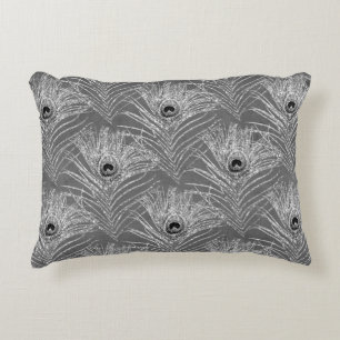 Coussins Décoratifs Peacock plumes élégant gris argent motif