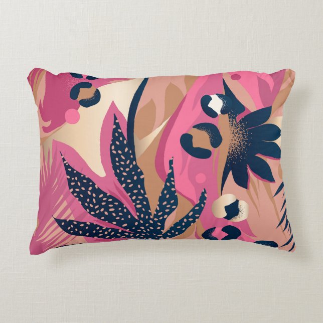 Coussins Décoratifs Peau Léopard Moderne, Flore Exotique. (Devant)