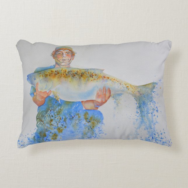 Coussins Décoratifs Pêcheur peinture d'aquarelle cadeau de pêche pour  (Devant)