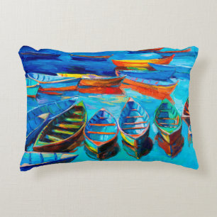 Coussins Décoratifs  peinture à l'huile de bateaux et mer sur toile. C