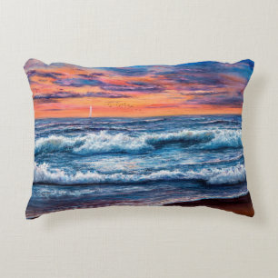 Coussins Décoratifs peinture à l'huile d'Océan et plage sur toile. g