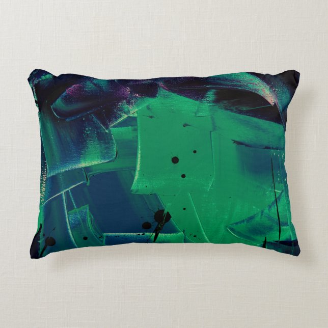 COUSSINS DÉCORATIFS PEINTURE ABSTRAITE VERTE ET BLEUE (Devant)