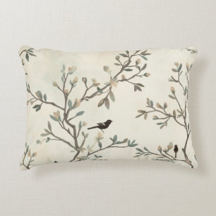 Coussins Décoratifs Peinture aquarelle beige de branche d'oiseau natur