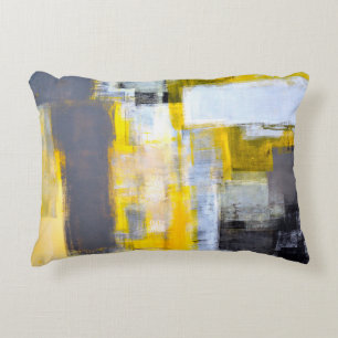 Coussins Décoratifs Peinture d'art Abstrait gris et jaune abstrait, ar