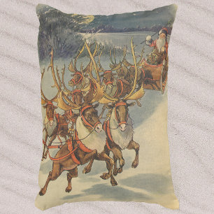 Coussins Décoratifs Père Noël de Noël vintage traîneau avec rennes