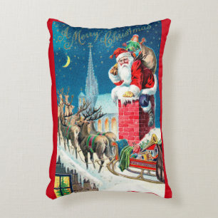 Coussins Décoratifs Père Noël victorien de Noël vintage sur une chemin