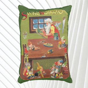 Coussins Décoratifs Père Noël vintage de Noël avec des lutins dans l'a