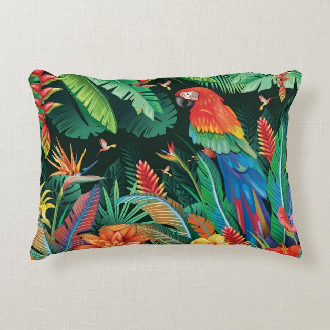 Coussins Décoratifs Perroquet tropical : Arrière - plan floral exotiqu (Devant)