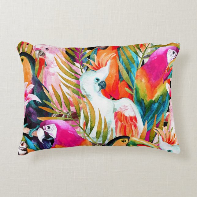 Coussins Décoratifs Perroquets d'aquarelle : Motif Tropical (Devant)