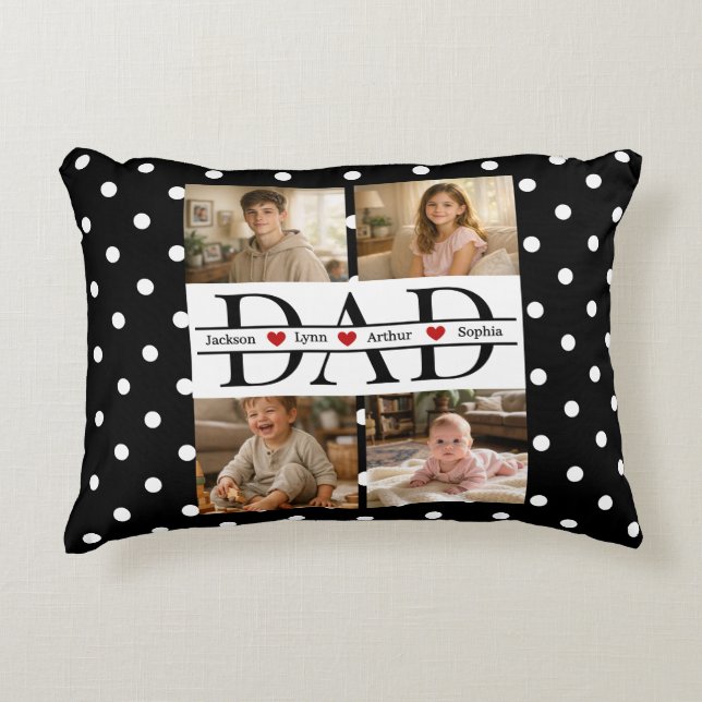 Coussins Décoratifs Personalized Dad Photo Collage & Kids Name (Devant)