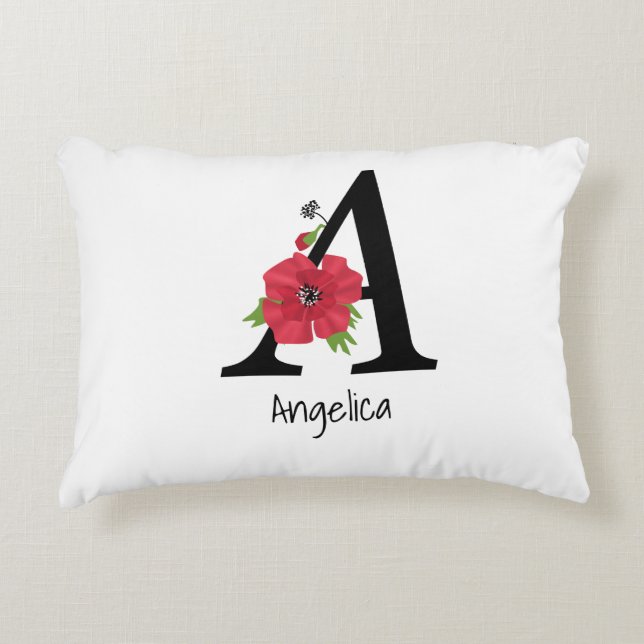 Coussins Décoratifs Personalized monogram editable A text red flower f (Devant)