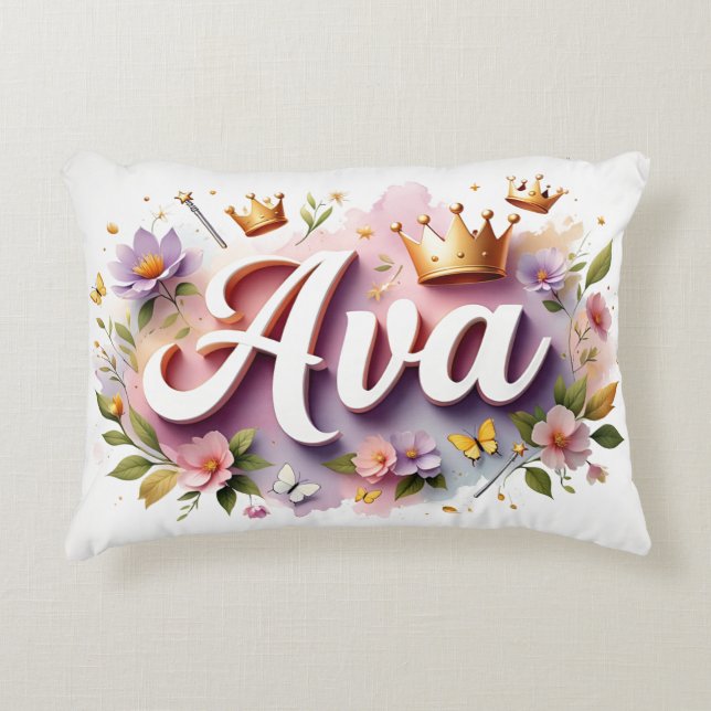 Coussins Décoratifs Personalized  Princess Floral Name  (Devant)
