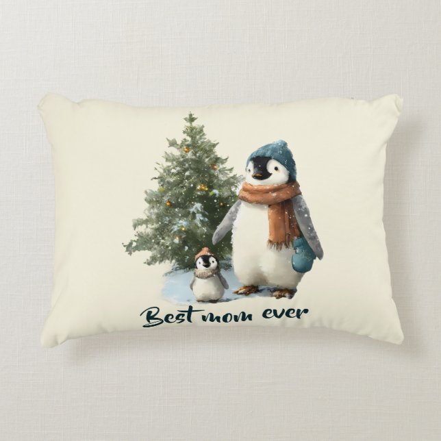 Coussins Décoratifs Personalized Winter Penguin “Best Mom Ever” (Devant)