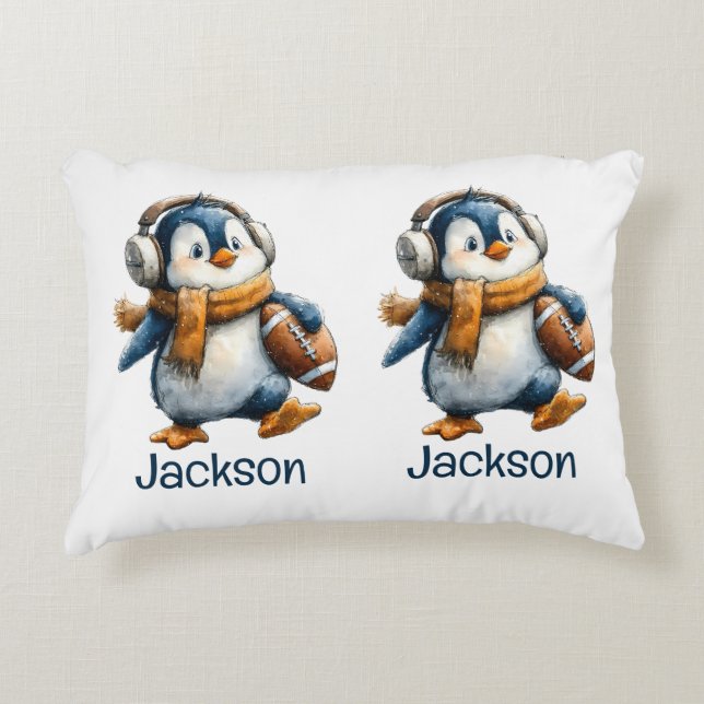 Coussins Décoratifs Personalized Winter Penguin Football Kid (Devant)