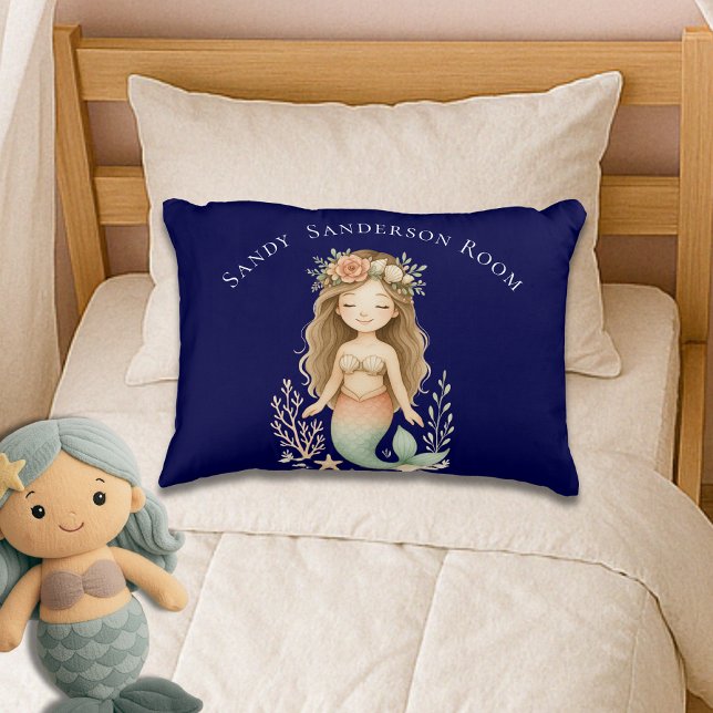 Coussins Décoratifs Personnaliser Boho Girl Mermaid Marine Round (Créateur téléchargé)