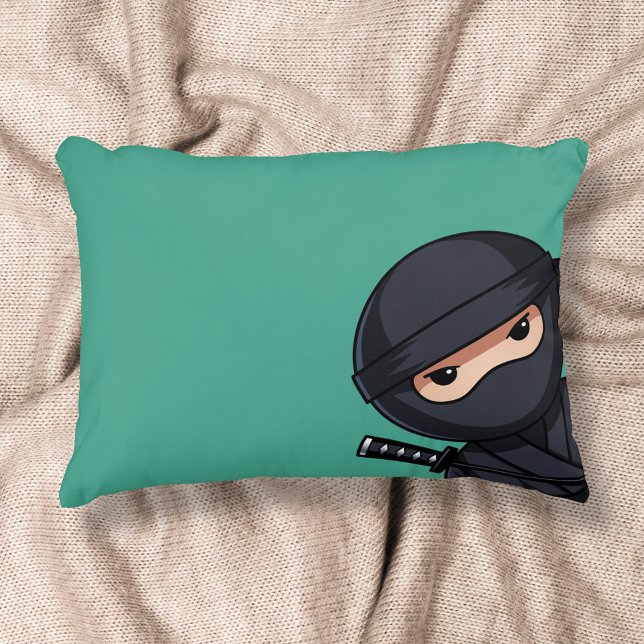 Coussins Décoratifs Petit guerrier de Ninja sur vert (Créateur téléchargé)