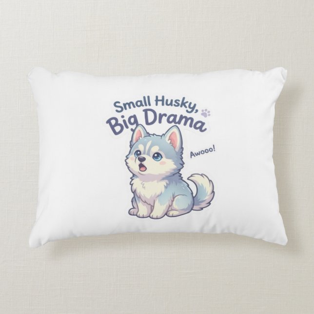 Coussins Décoratifs Petit Husky Gros Drame Chiot Drôle (Devant)