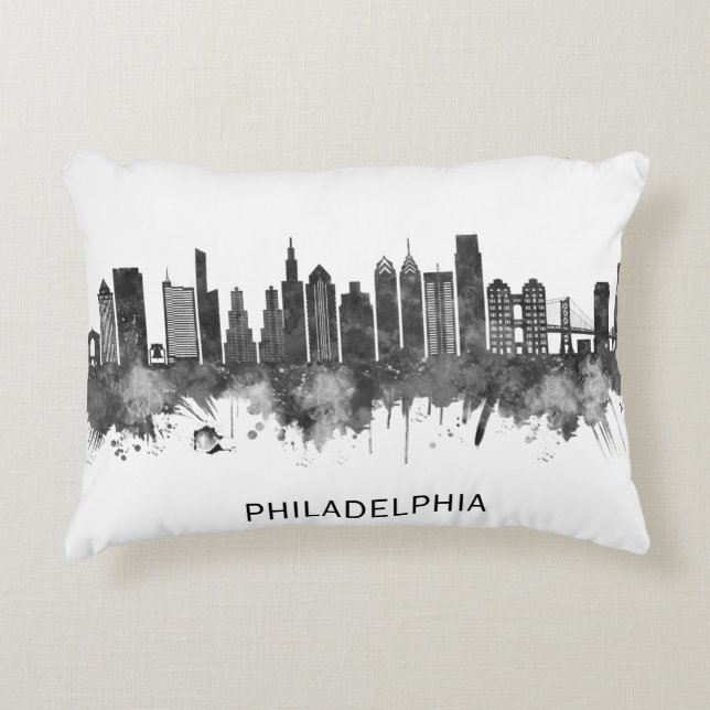 Coussins Décoratifs Philadelphie Pennsylvanie Skyline BW (Devant)