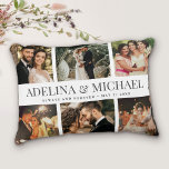 Coussins Décoratifs Photo Mariage Personnalisé Moderne Chic Design Élé<br><div class="desc">Elégant et moderne mariage keepsaké,  ce nom personnalisé et de date photo collage design fait un bel affichage pour vos photos préférées de votre journée spéciale. Grand cadeau pour les jeunes mariés ou les anniversaires !</div>