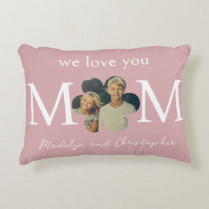 Coussins Décoratifs Photo personnalisé On t'aime Maman sur fond rose d