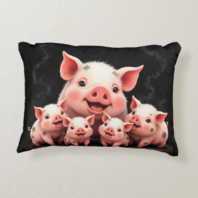 Coussins Décoratifs Pig Artwork – Mother Pig & Piglets (Dos)